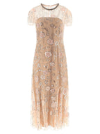 Self-Portrait Pink Flower Sequin Embellished Midi Dress