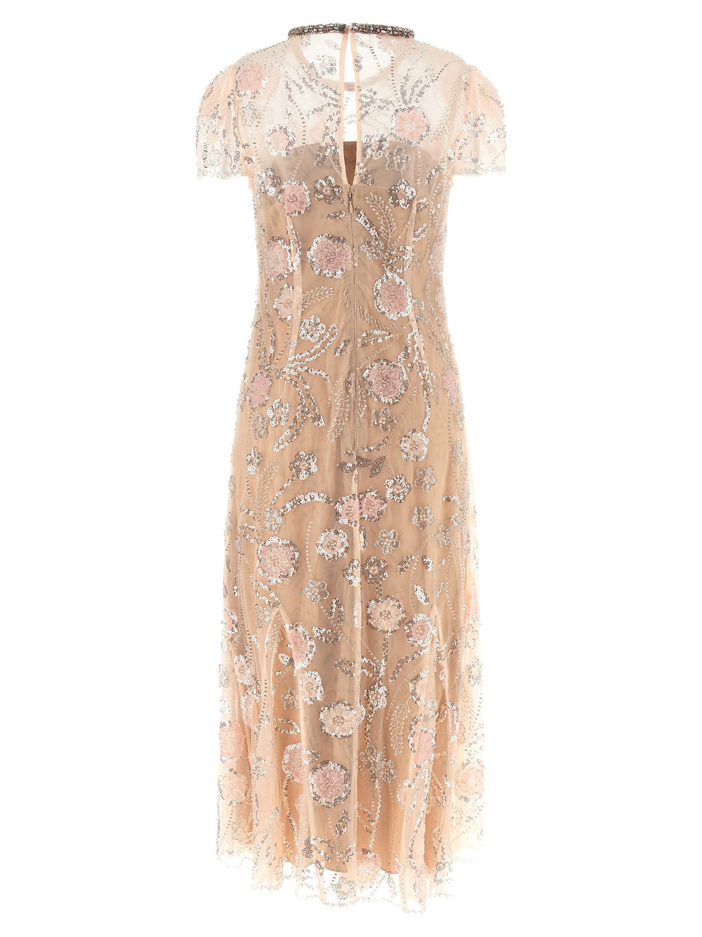 Self-Portrait Pink Flower Sequin Embellished Midi Dress