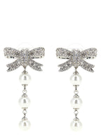 Self-Portrait Crystal Bow Pearl Droplet Earrings