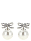 Self-Portrait Crystal Bow Pearl Back Earrings