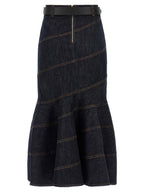 Self-Portrait Indigo Denim Belted Midi Skirt