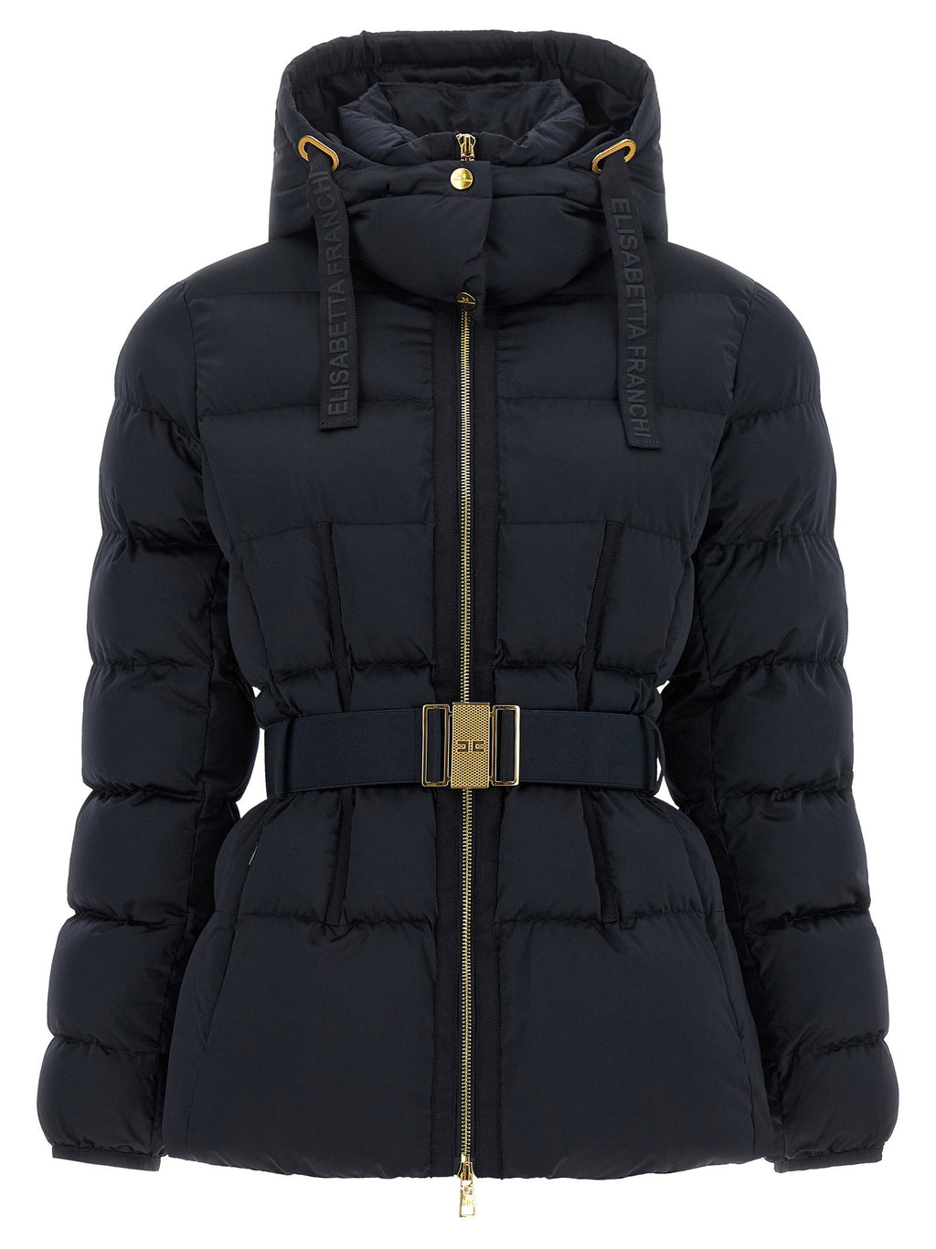 Elisabetta Franchi Belted Down Jacket With Logo Buckle