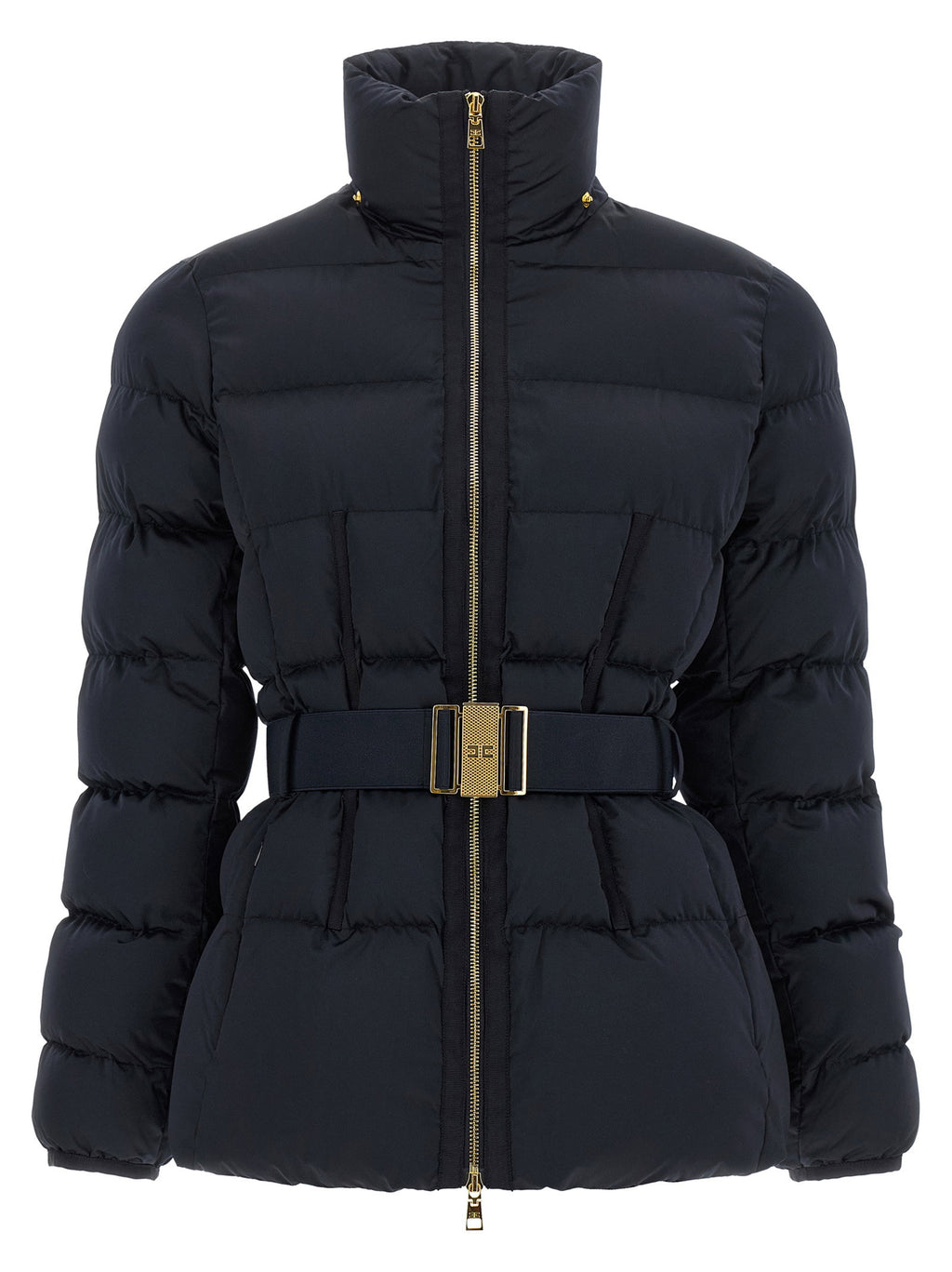 Elisabetta Franchi Belted Down Jacket With Logo Buckle