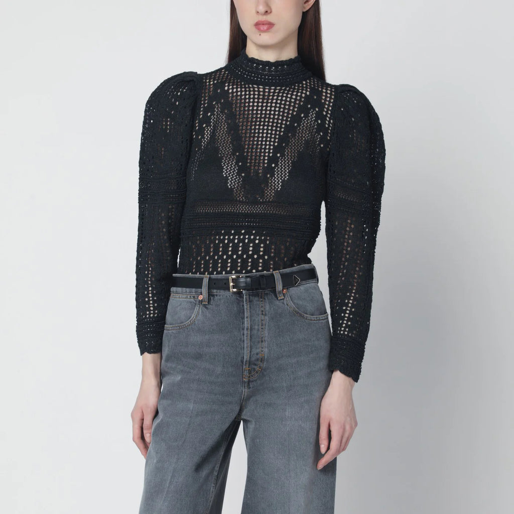 ISABEL MARANT Dahara black openwork knit top