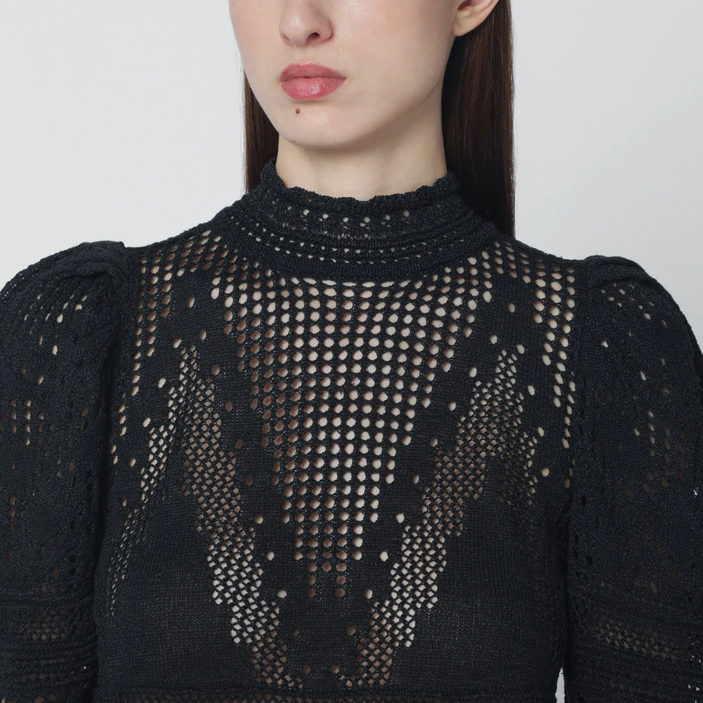 ISABEL MARANT Dahara black openwork knit top