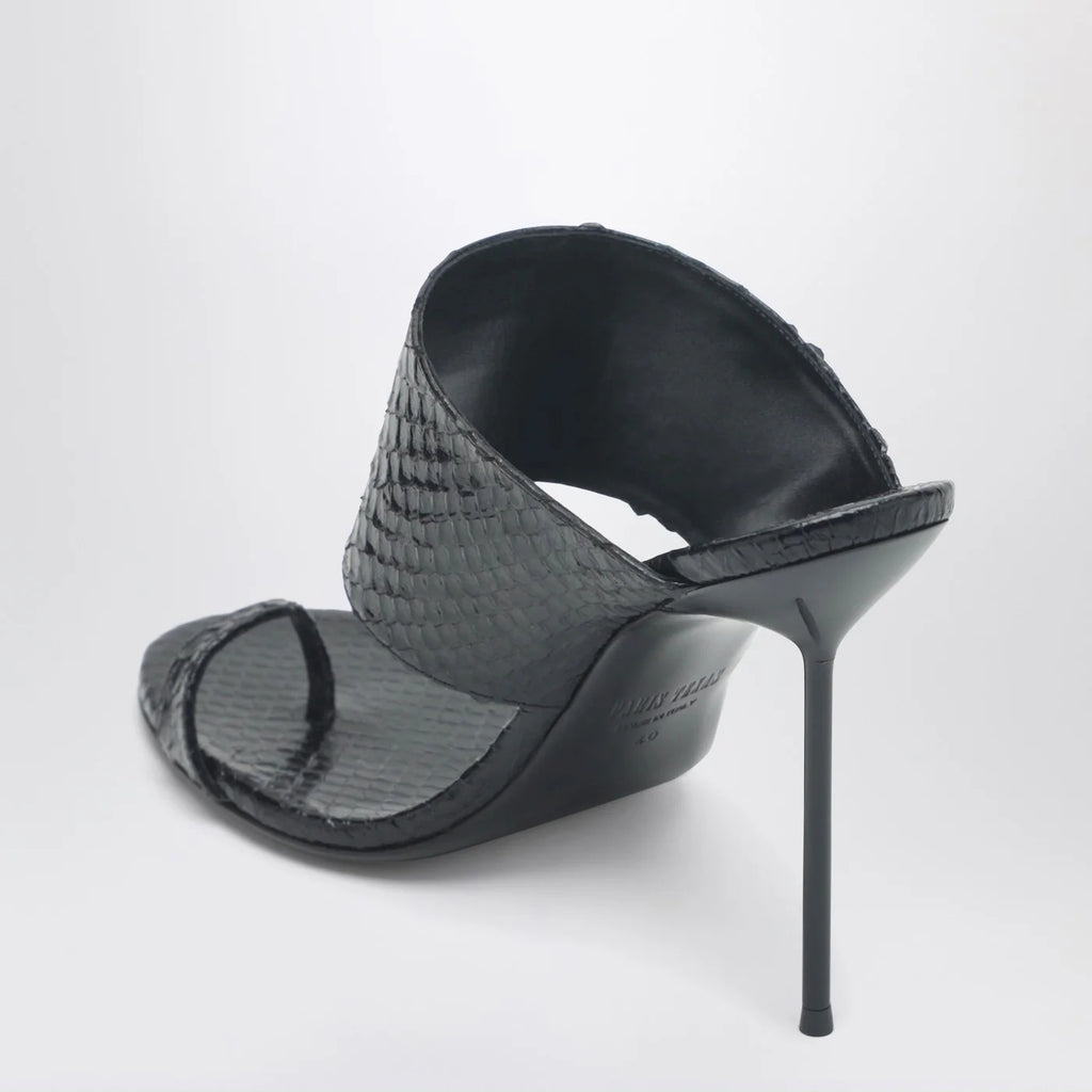 Paris Texas Lidia python-effect black leather thong mule