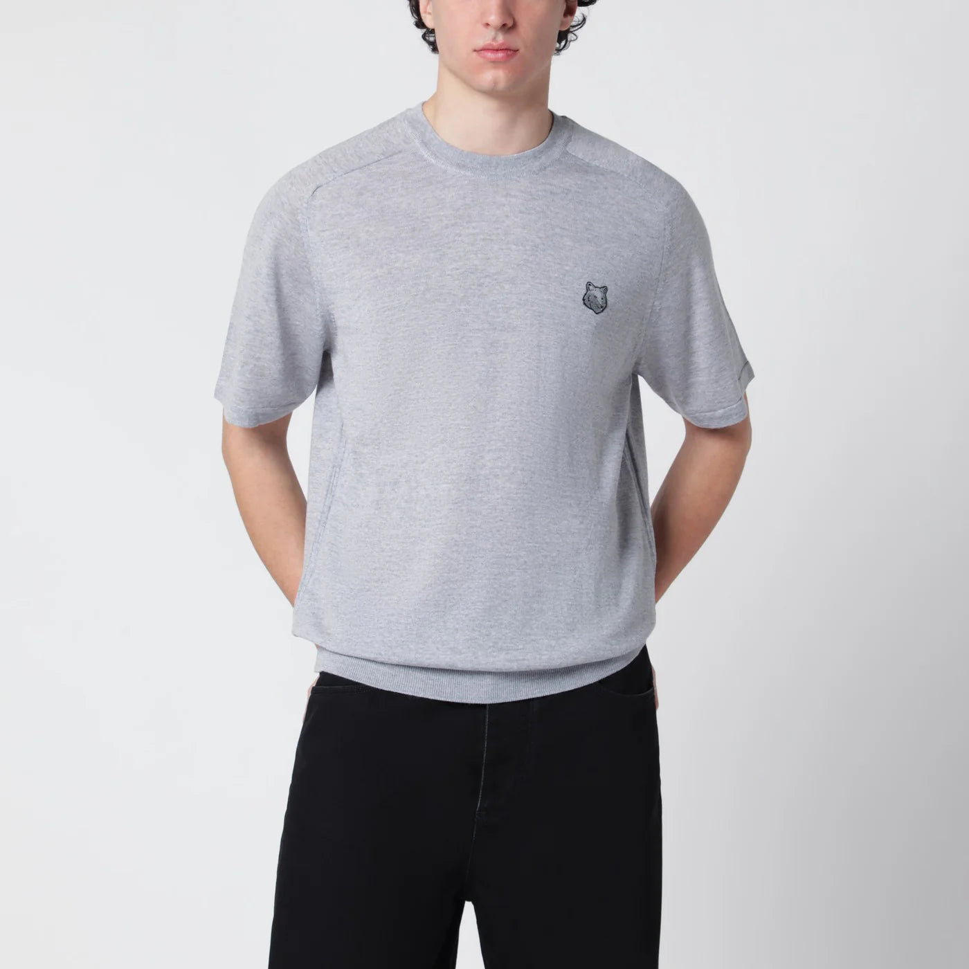 Maison Kitsuné Grey mélange Fox Head wool sweater