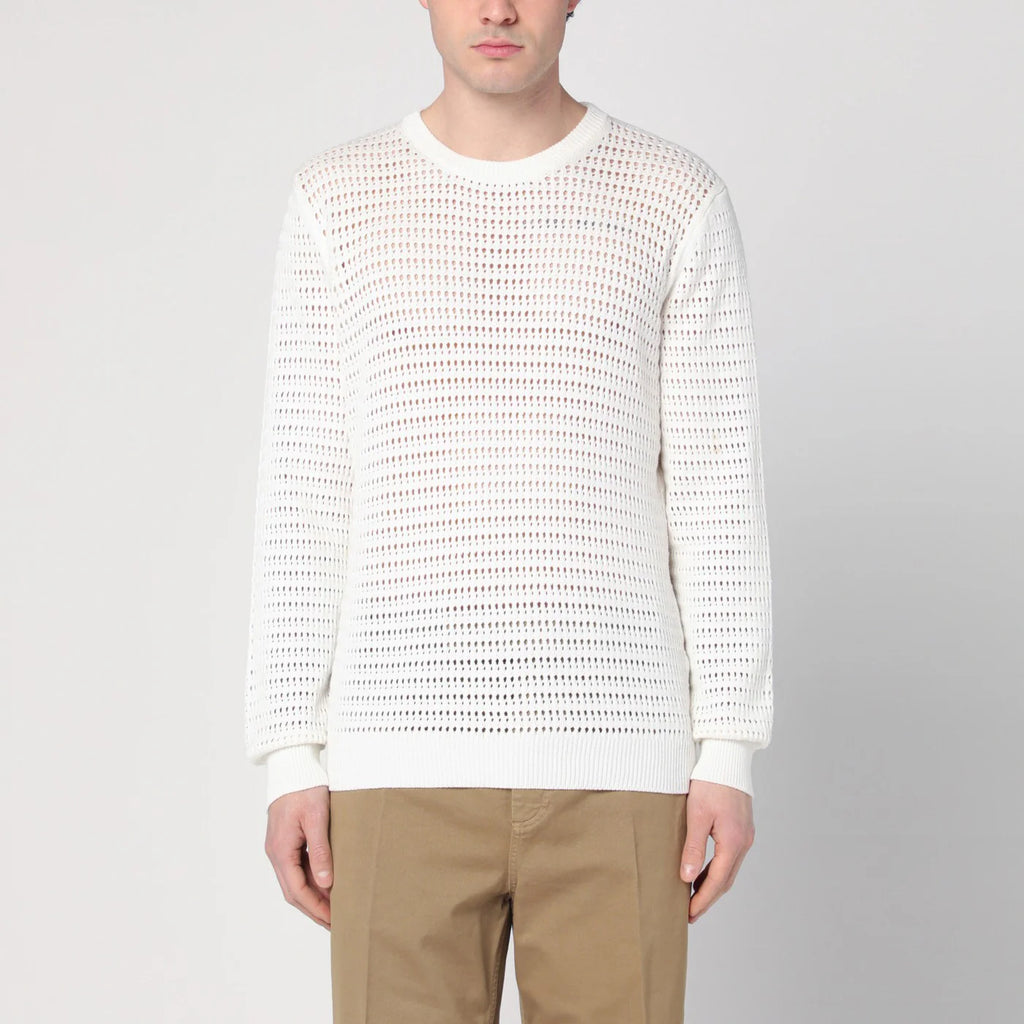 Roberto Collina Perforated milk-coloured sweater in cotton