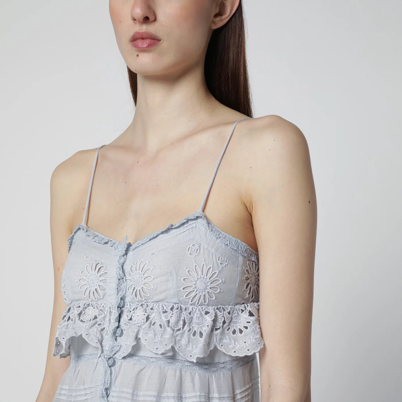 ISABEL MARANT Étoile Light blue Paule long cotton dress with lace