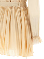 Self-Portrait Tan Pleated Georgette Mini Dress