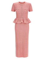 Self-Portrait Pink Peplum Knit Midi Dress