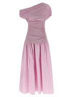 Self-Portrait Pink Cotton Draped Knit Midi Dress