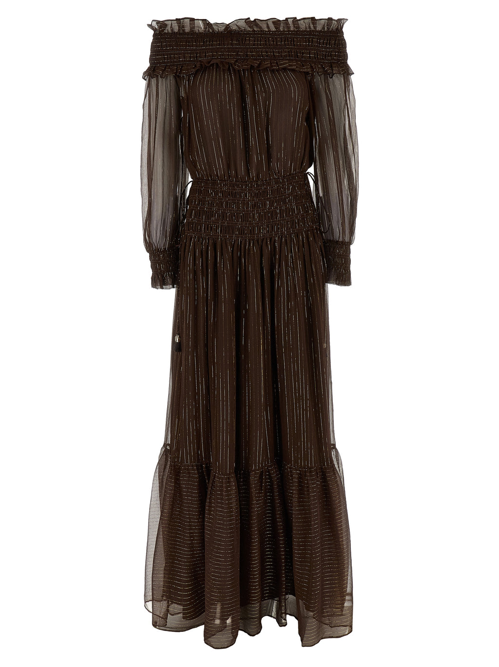 Self-Portrait Brown Georgette Off Shoulder Maxi Dress