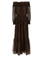 Self-Portrait Brown Georgette Off Shoulder Maxi Dress