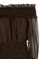 Self-Portrait Brown Georgette Off Shoulder Maxi Dress
