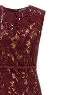 Self-Portrait Burgundy Guipure Lace Midi Dress