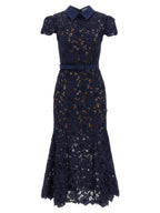 Self-Portrait Navy Guipure Lace Midi Dress