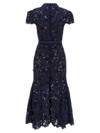 Self-Portrait Navy Guipure Lace Midi Dress