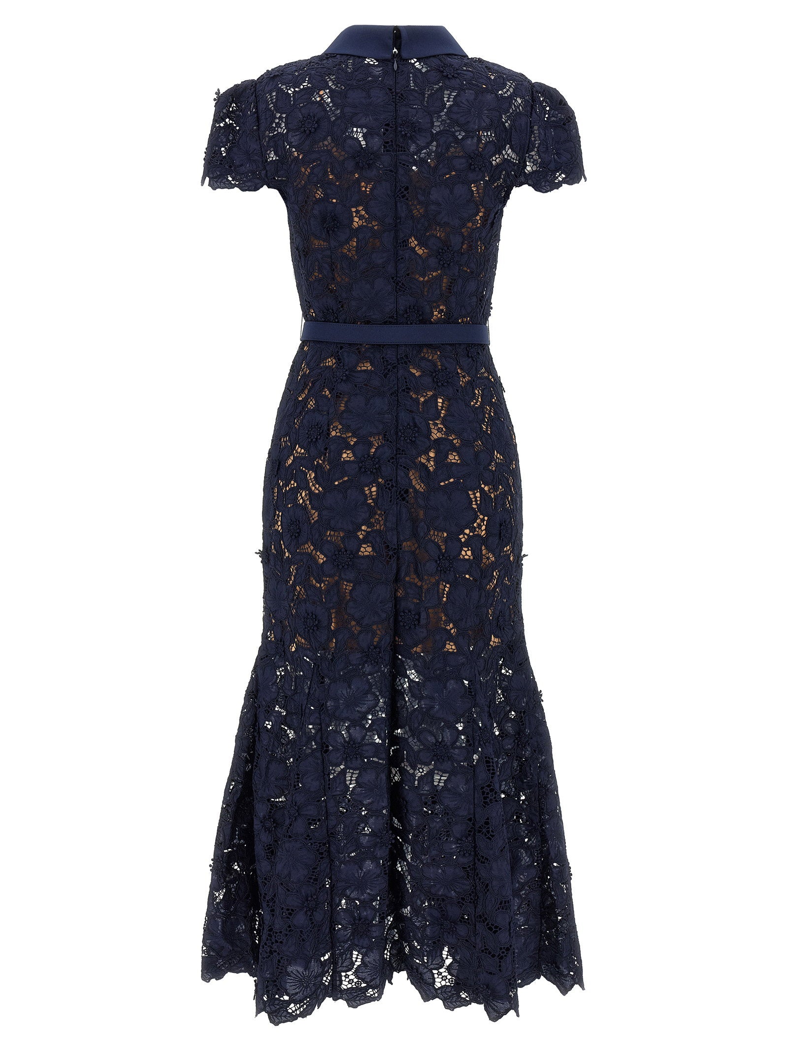 Self-Portrait Navy Guipure Lace Midi Dress
