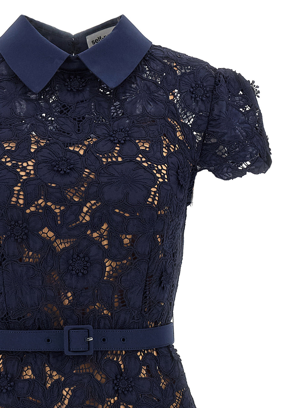 Self-Portrait Navy Guipure Lace Midi Dress