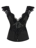 Self-Portrait Self Portrait Black Satin Lace Top