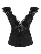 Self-Portrait Black Satin Lace Top