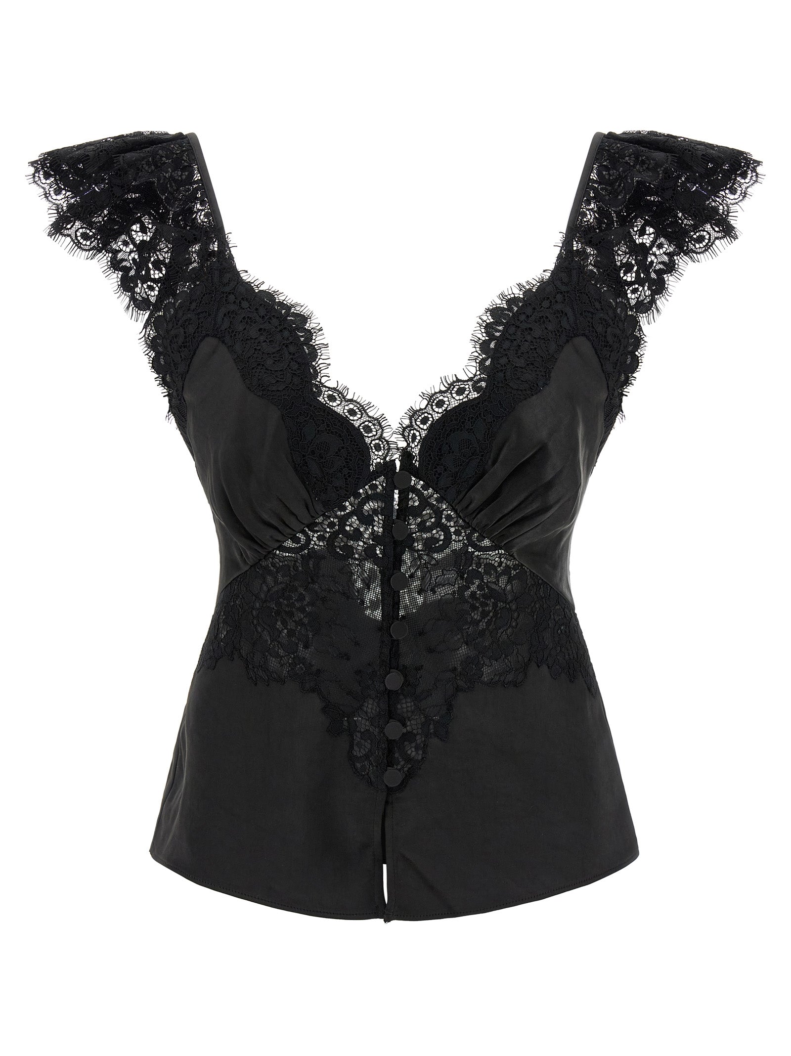 Self-Portrait Self Portrait Black Satin Lace Top