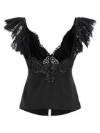 Self-Portrait Black Satin Lace Top