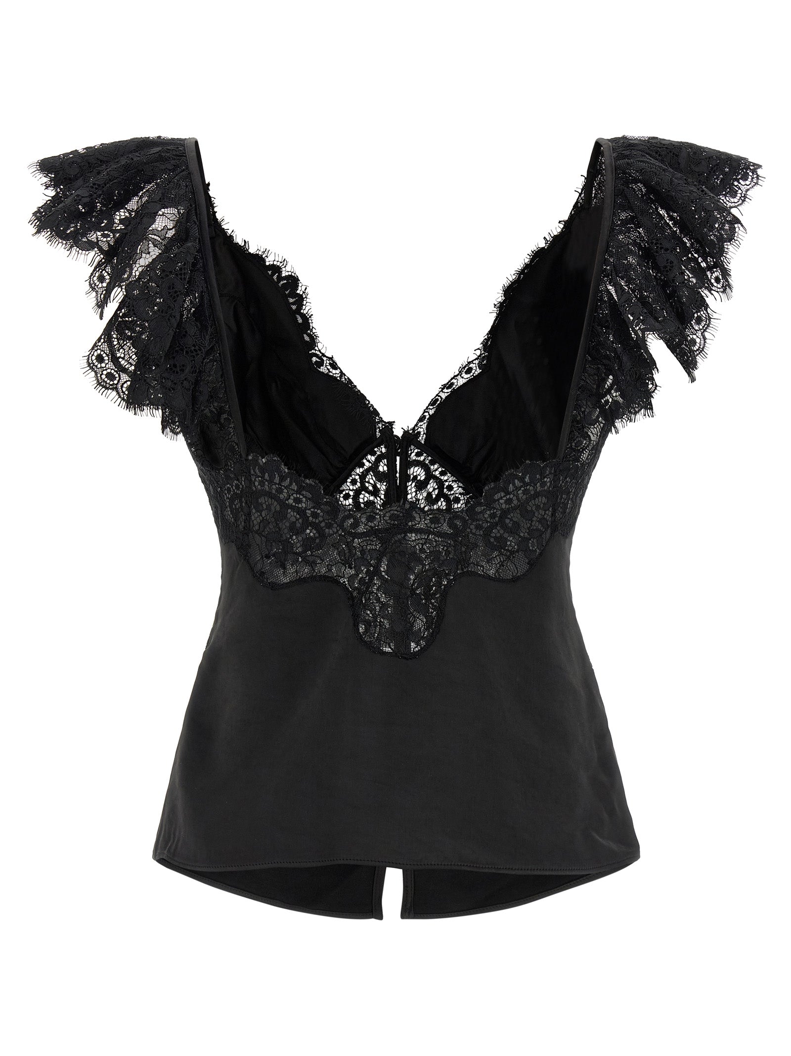 Self-Portrait Self Portrait Black Satin Lace Top