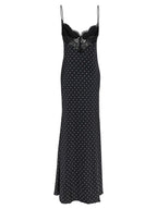 Self-Portrait Polka Dot Satin Lace Maxi Dress