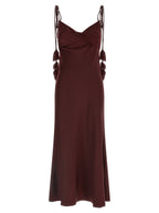 Self-Portrait Burgundy Satin Flower Midi Dress