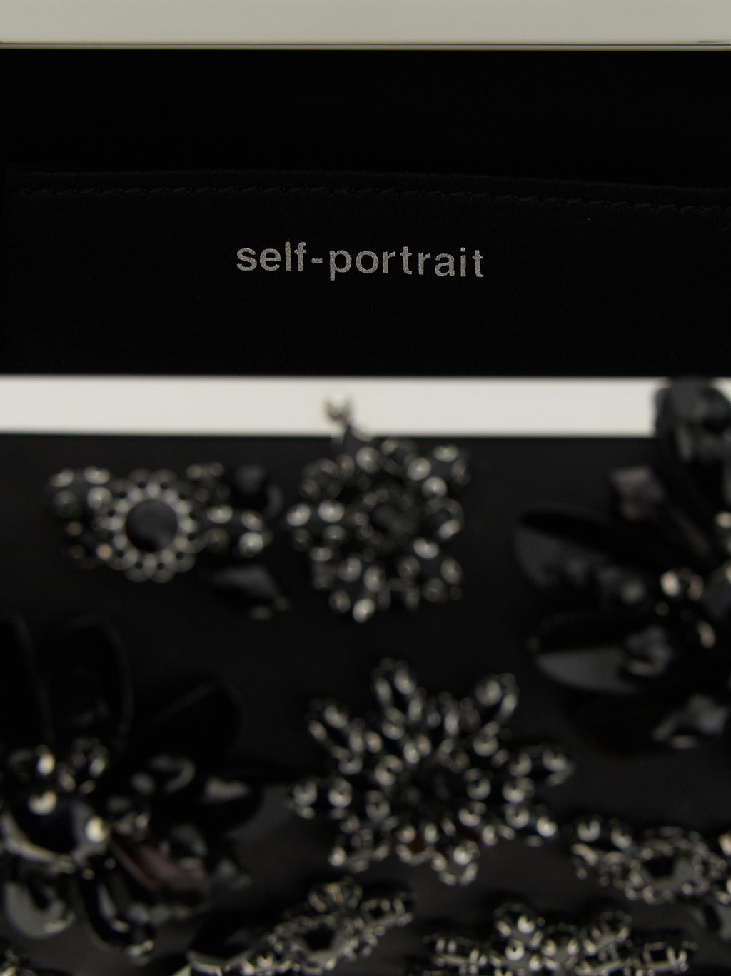 Self-Portrait Black Satin Floral Crystal Clutch