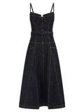 Self-Portrait Indigo Denim Flared Midi Dress