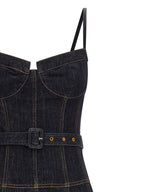 Self-Portrait Indigo Denim Flared Midi Dress