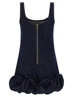 Self-Portrait Indigo Denim 3d Flower Mini Dress