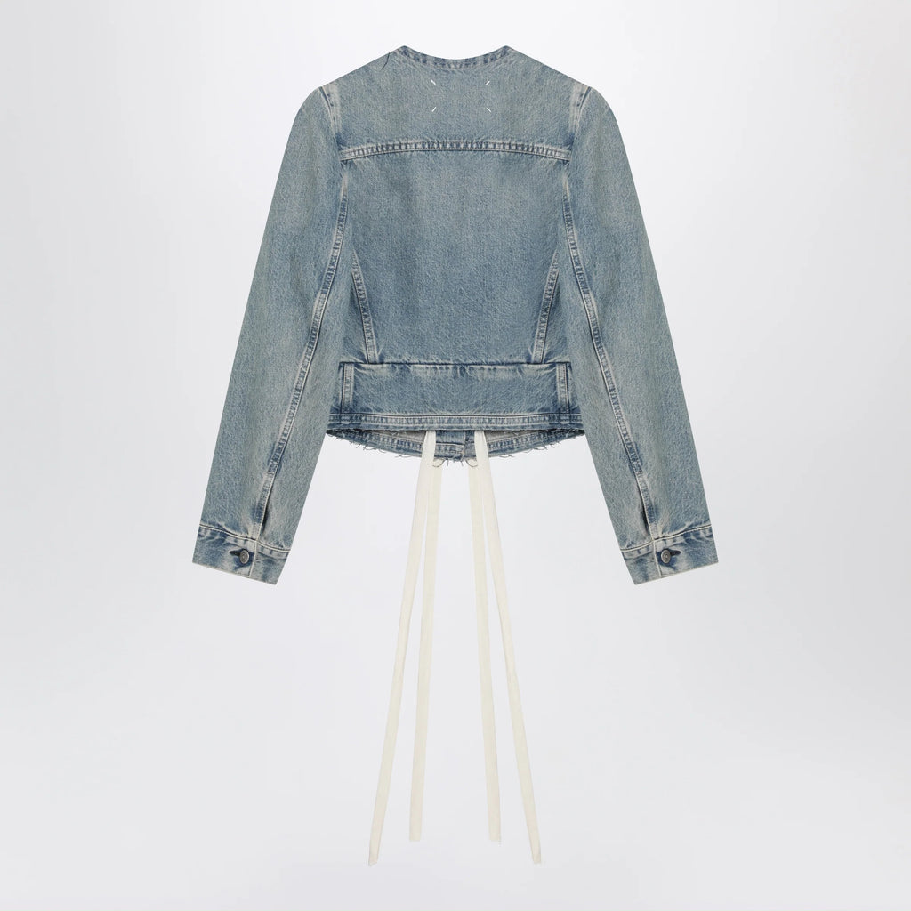 Maison Margiela Light blue cotton denim jacket with V-neck
