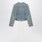Maison Margiela Light blue cotton denim jacket with V-neck