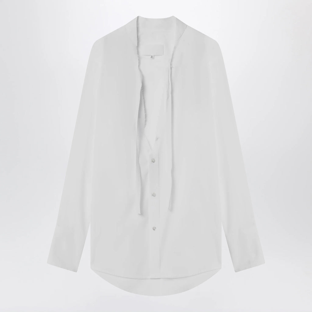 Maison Margiela Deep V-neck cotton poplin shirt in white