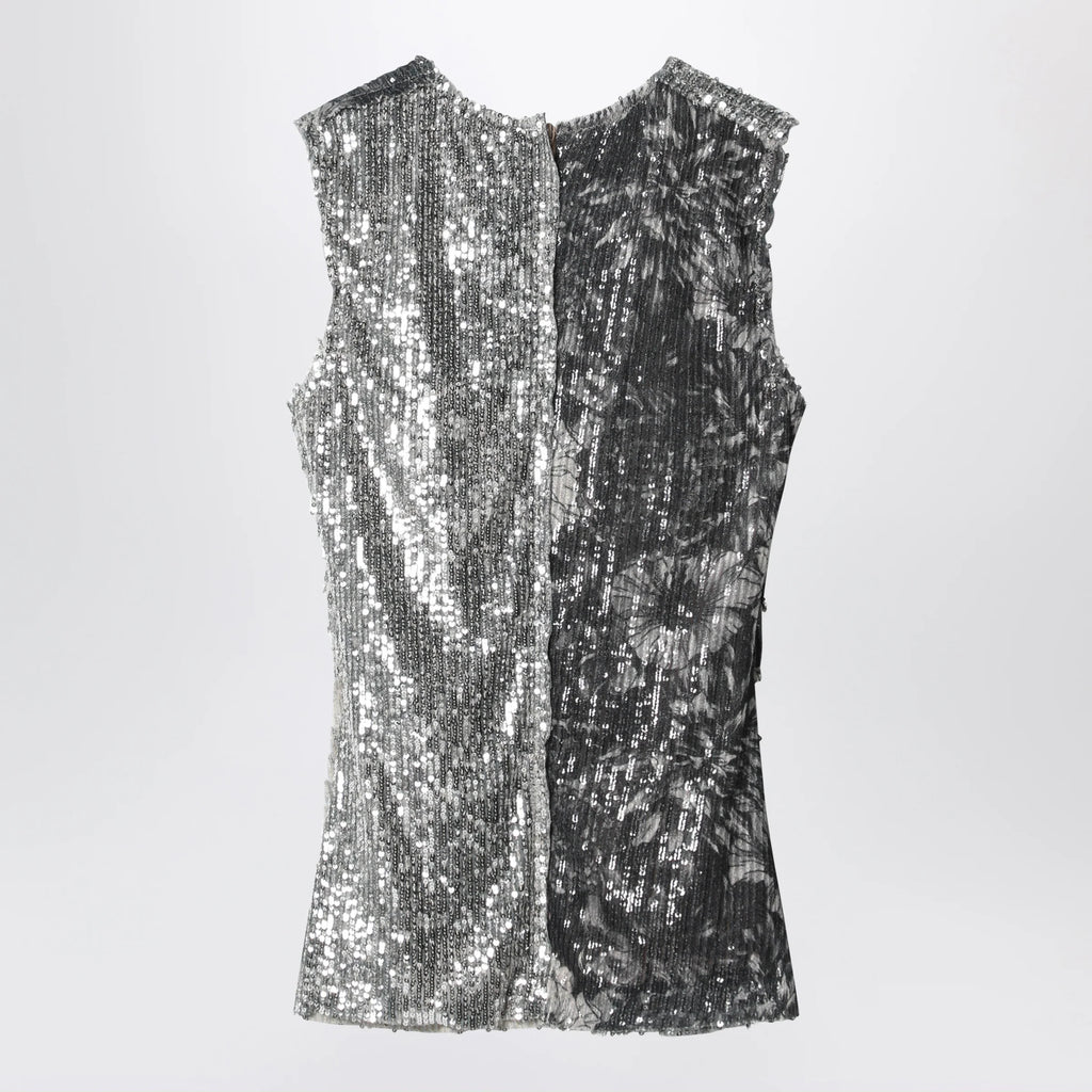 Maison Margiela Floral sequin sleeveless top in ice blue