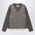 Maison Margiela Crewneck lambswool sweater in mud and ecru
