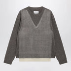 Maison Margiela Crewneck lambswool sweater in mud and ecru