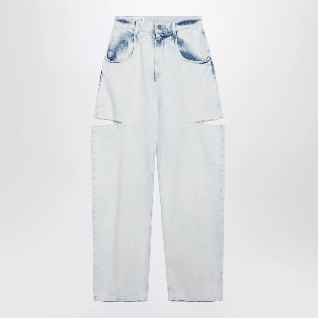 Maison Margiela Blue Faded Cotton Jeans with Cut-Out Details