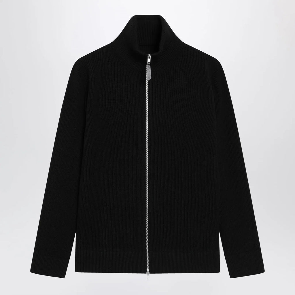 Maison Margiela Zip-Up Knit Cardigan in Black Cotton and Wool