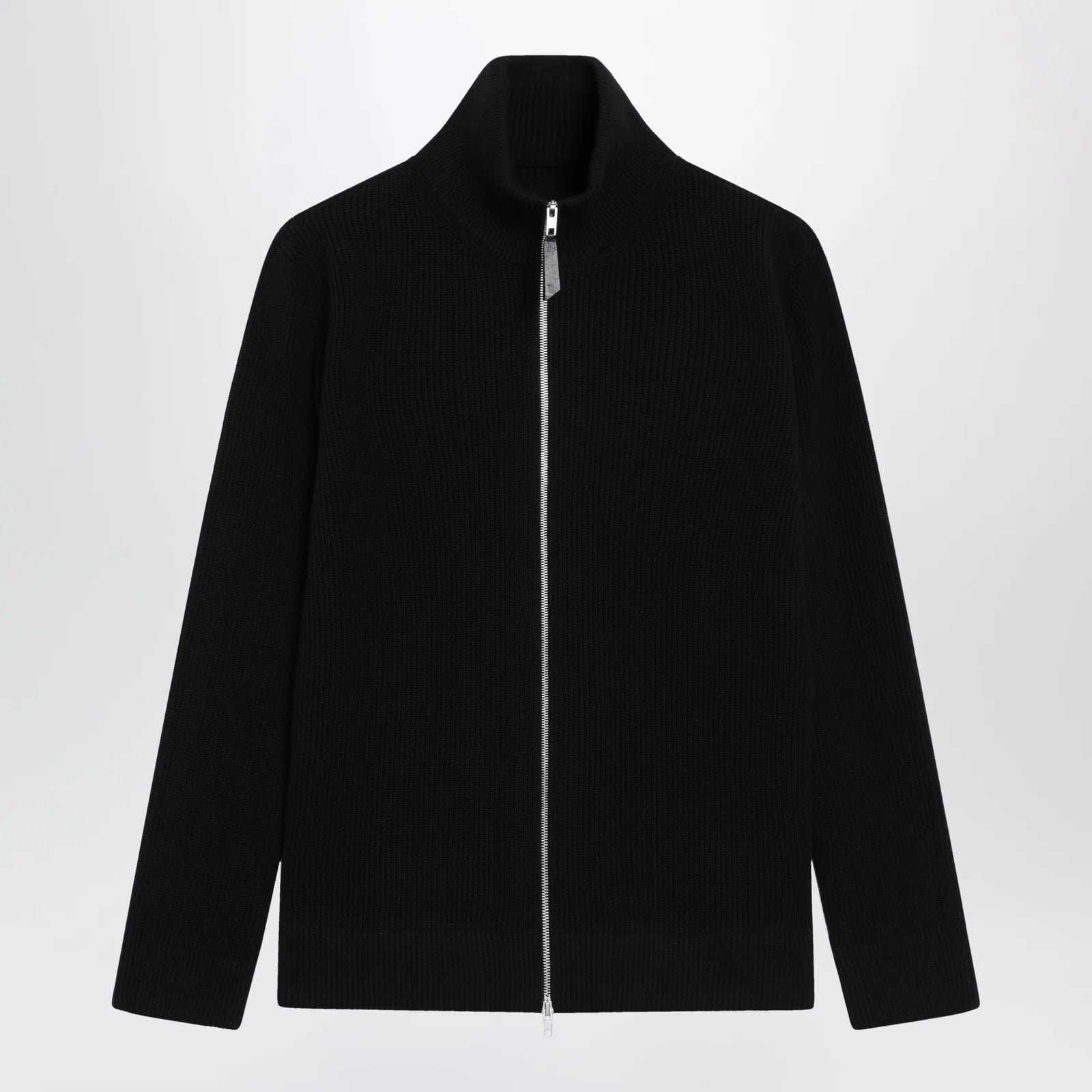 Maison Margiela Zip-Up Knit Cardigan in Black Cotton and Wool
