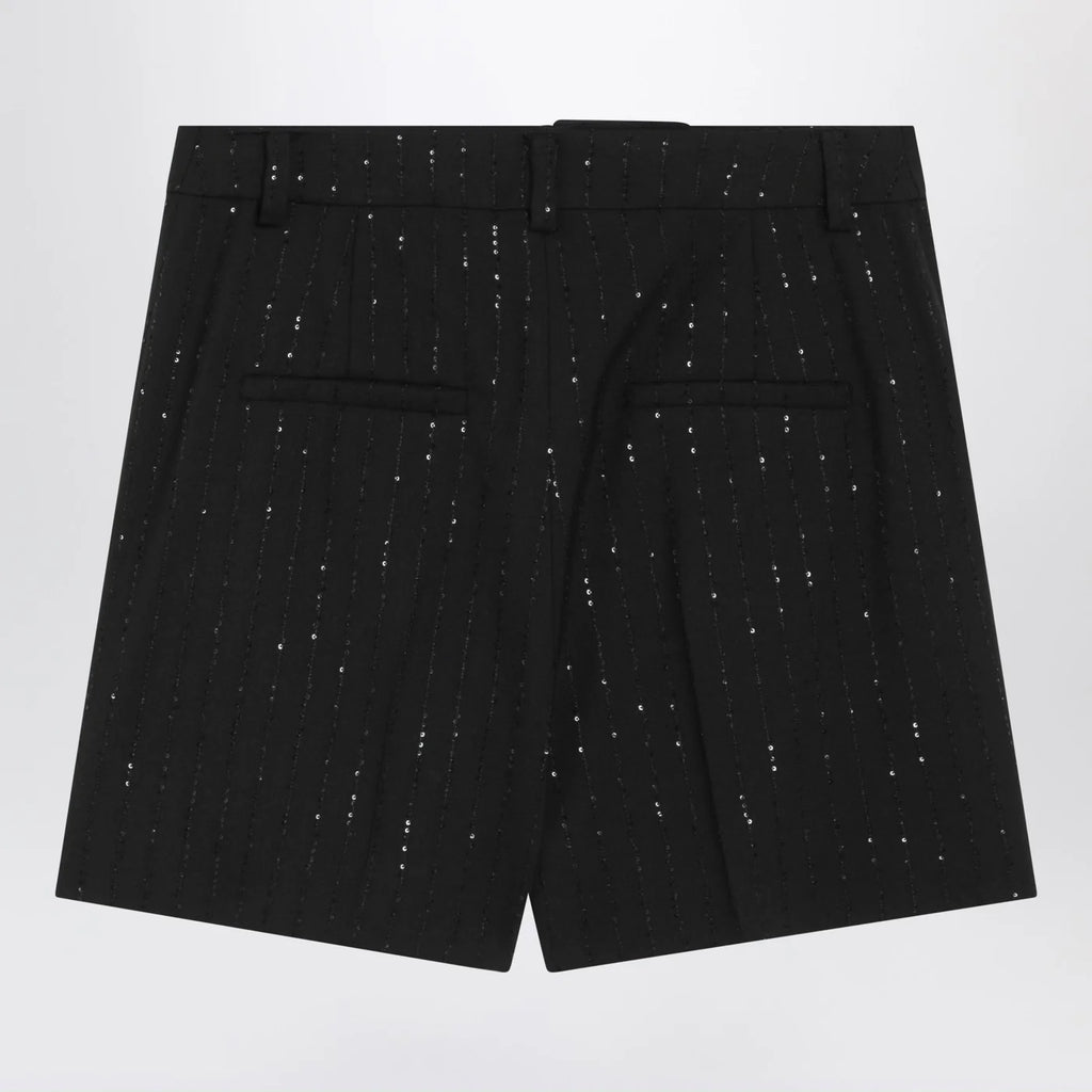 Max Mara Pianoforte Black Shorts with pinstripe-effect micro sequins