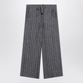S Max Mara Navy blue denim-effect pinstripe linen trousers
