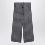 S Max Mara Navy blue denim-effect pinstripe linen trousers