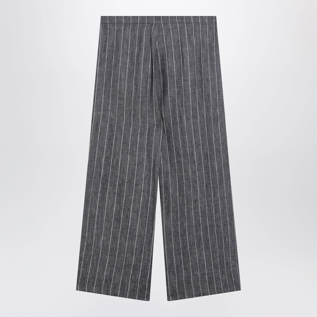 S Max Mara Navy blue denim-effect pinstripe linen trousers