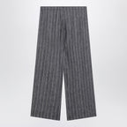 S Max Mara Navy blue denim-effect pinstripe linen trousers