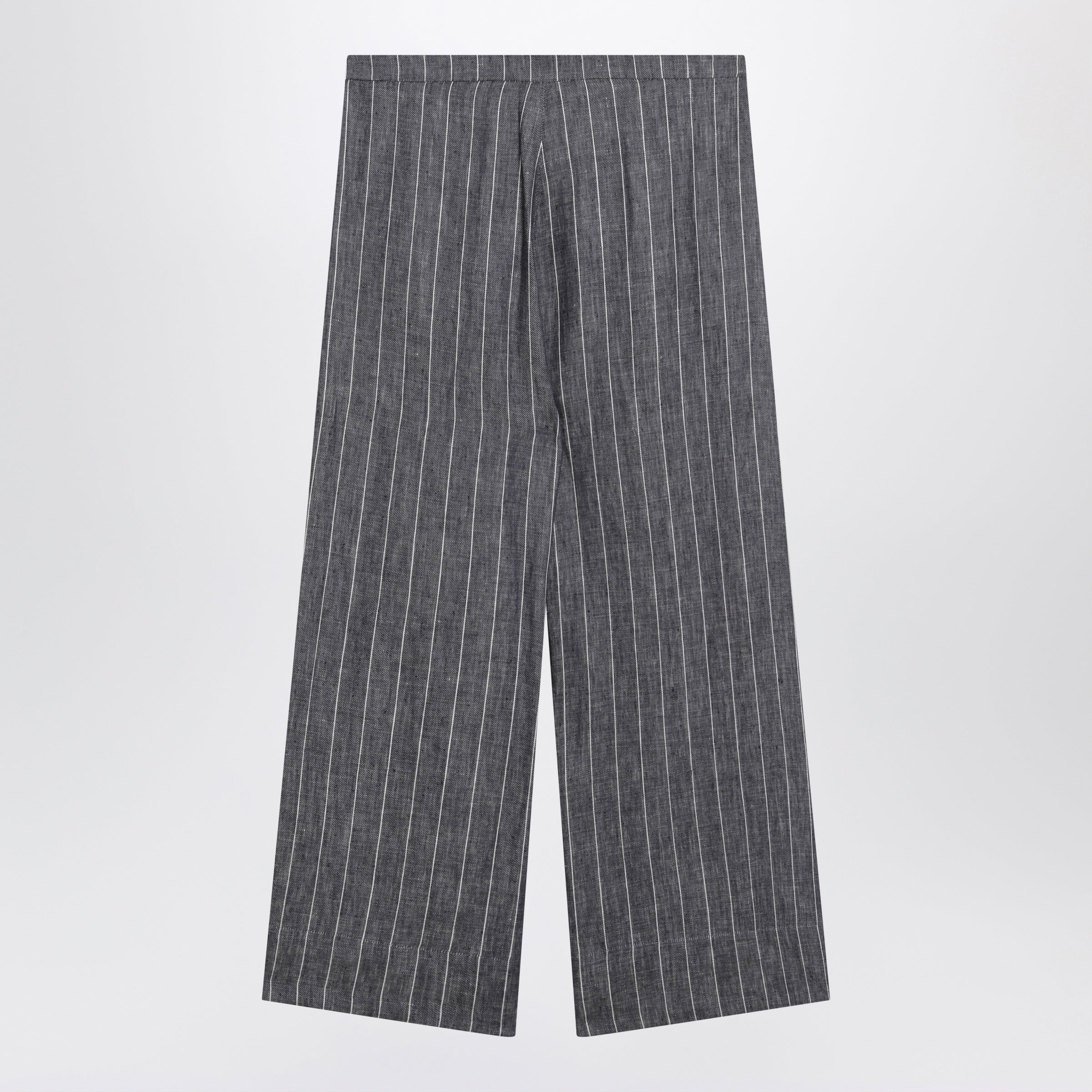 S Max Mara Navy blue denim-effect pinstripe linen trousers